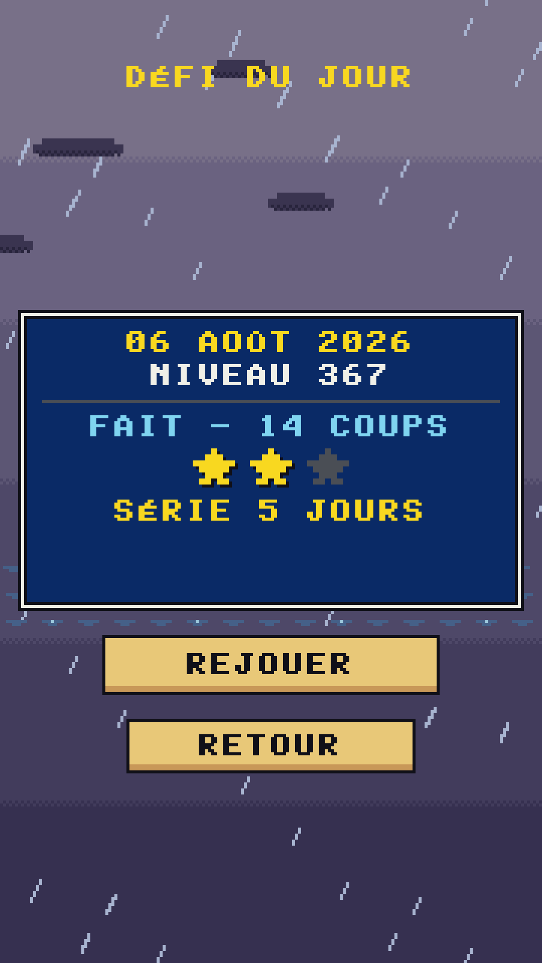 Le Défi du jour et la série de jours consécutifs.